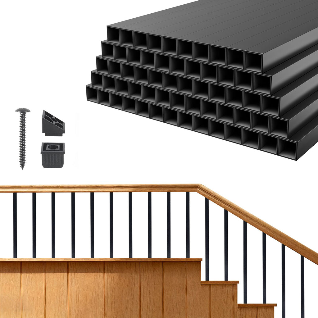 125 Pack Deck Balusters, 3/4 in Square x 26 in Long Aluminum Railing Spindles, Hollow Metal Decking Stair Balusters with Connectors, Screws, for Deck, Porch & Staircase Railing Fence, Black
