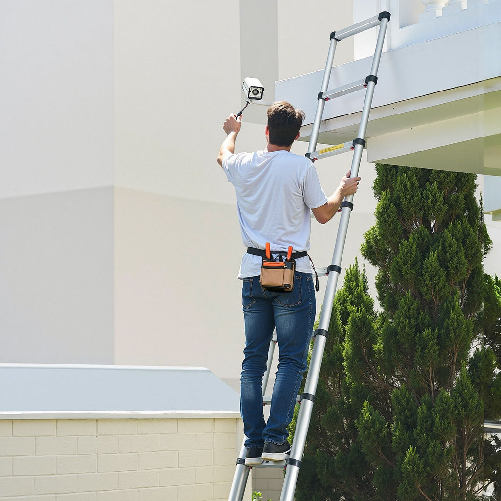 12.5ft Telescoping Ladder, Aluminum Lightweight Multi-Purpose Collapsible Extension, One-Touch Retraction Ladder, Heavy Duty 330LBS Max Capacity with Non-Slip Feet, for Home, Outdoor Work, Loft image 2