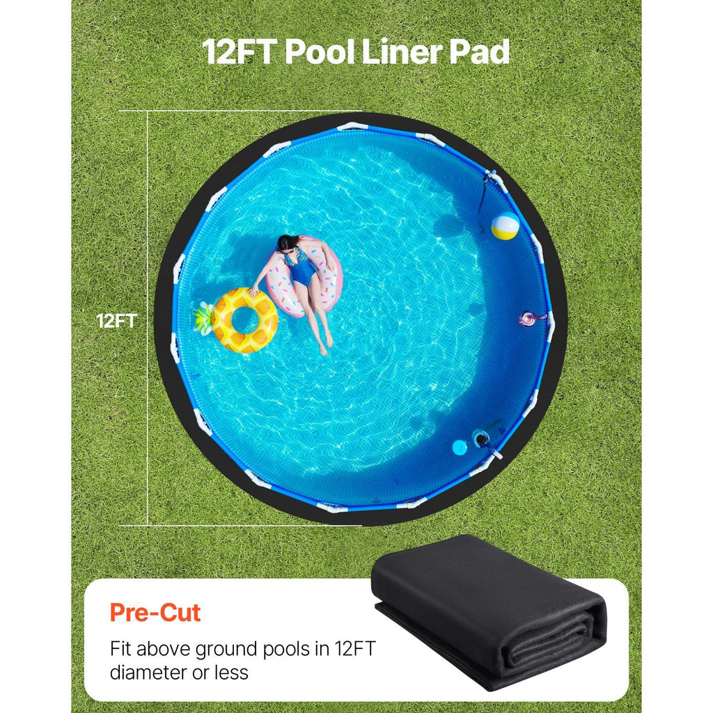 12ft Round Pool Liner Pad, Pool Liner Pad for Above Ground Swimming Pools, Extra-Thick Pool Mat, Prevents Punctures, Recycled Geotextile Material Underlayment Pad, Extend Liner Life
