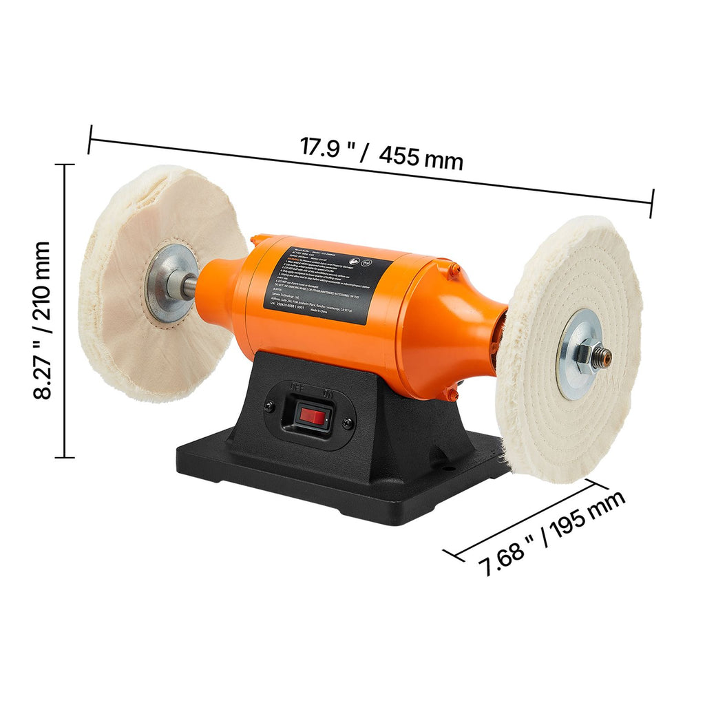 1/2HP Bench Buffer Polisher, 6-inch Bench Polishing Buffing Machine, 3450RPM Single Speed Benchtop Polisher with 2PCS Cloth Wheels & Cast Iron Base for Metal, Jewelry, Wood Polishing