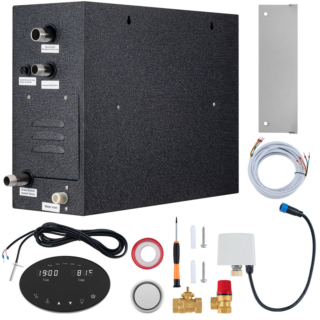 12KW Steam Shower Generator, Segmented Heating & Temperature Customization & 24h Timer Steam Kit, Automatic Drainage Home Steam Shower System Tested to UL Standards