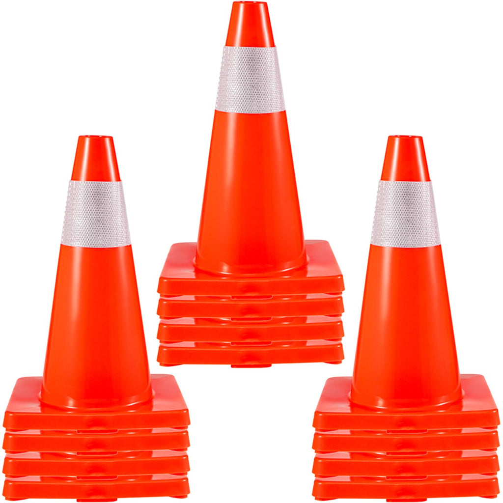12Pack 18\" Traffic Cones, Safety Road Parking Cones PVC Base, Orange Traffic Cone with Reflective Collars, Hazard Construction Cones for Home Traffic Parking