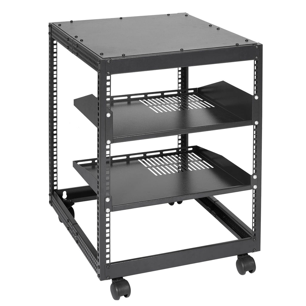 12U Open Frame Server Rack, 23-40 in Adjustable Depth, Free Standing or Wall Mount Network Server Rack, 4 Post AV Rack with Casters, Holds All Your Networking IT Equipment AV Gear Router Modem