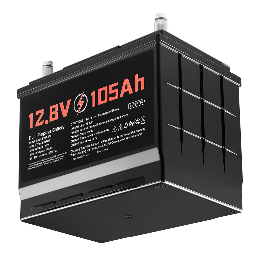 12V 105Ah Dual Purpose LiFePO4 Lithium Battery, 1000 CCA Group 24, Lithium-ion Starter Battery Plus Deep Cycle, Built-in Smart BMS, Car Start-Stop, for Automotive, Trolling Motor, Marine, RV