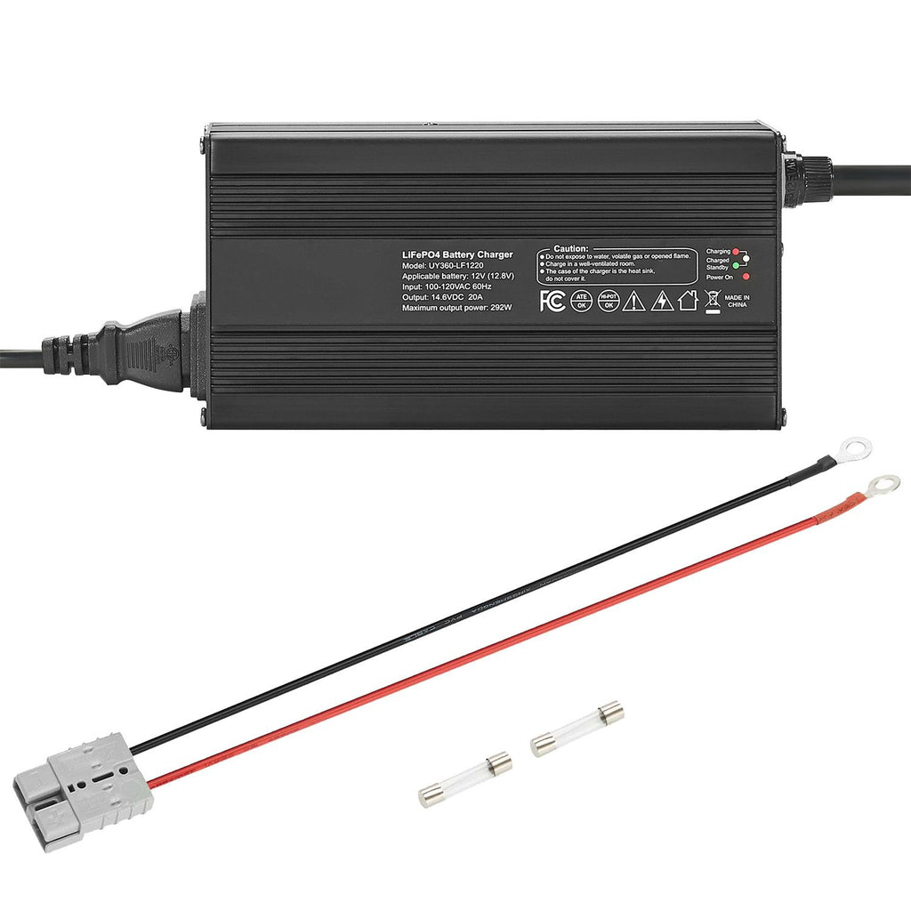 12V 20A Lithium Battery Charger, 14.6V, AC-DC LiFePO4 Smart Charger, with Anderson Connector, LED Indicator, 0V Activation, for Lithium LiFePO4 Deep Cycle Rechargeable Batteries of Boat, RV