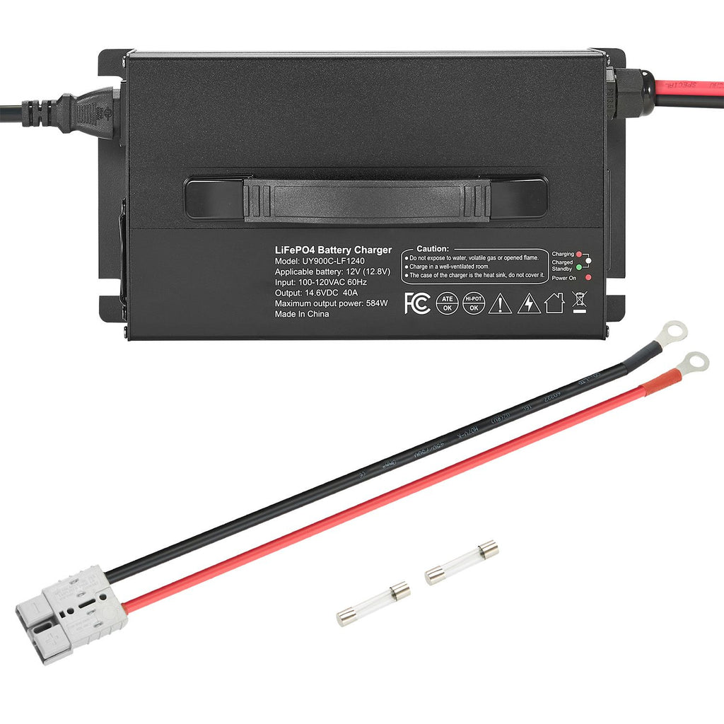 12V 40A Lithium Battery Charger, 14.6V, AC-DC LiFePO4 Smart Charger, with Anderson Connector, LED Indicator, 0V Activation, for Lithium LiFePO4 Deep Cycle Rechargeable Batteries of Boat, RV