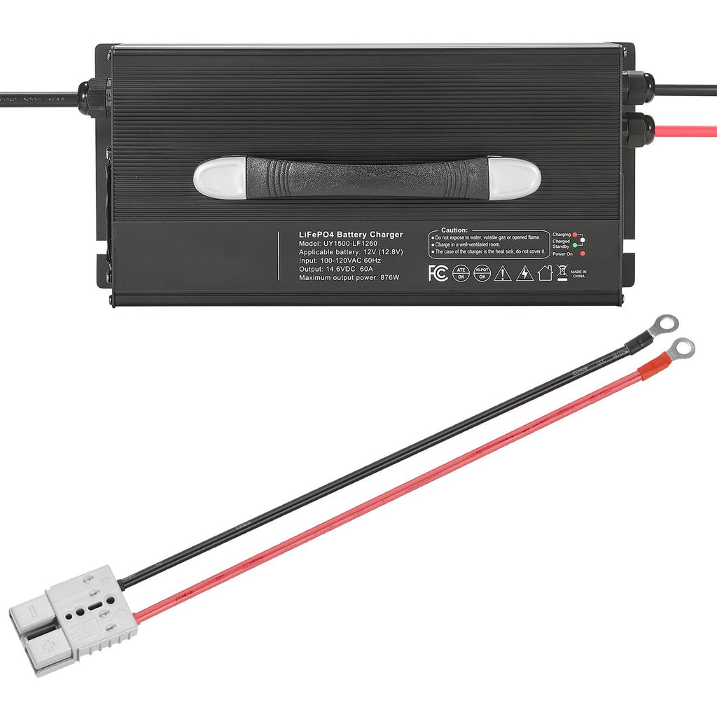 12V 60A Lithium Battery Charger, 14.6V, AC-DC LiFePO4 Smart Charger, with Anderson Connector, LED Indicator, 0V Activation, for Lithium LiFePO4 Deep Cycle Rechargeable Batteries of Boat, RV