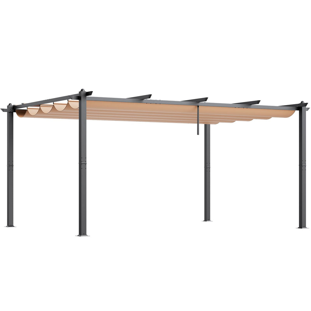 12'x16' Outdoor Retractable Pergola with Canopy, Aluminum Pergola with Retractable Canopy, Modern Pergola with Sun Shade Canopy for Patios, Gardens, Decks, Backyards (Beige)