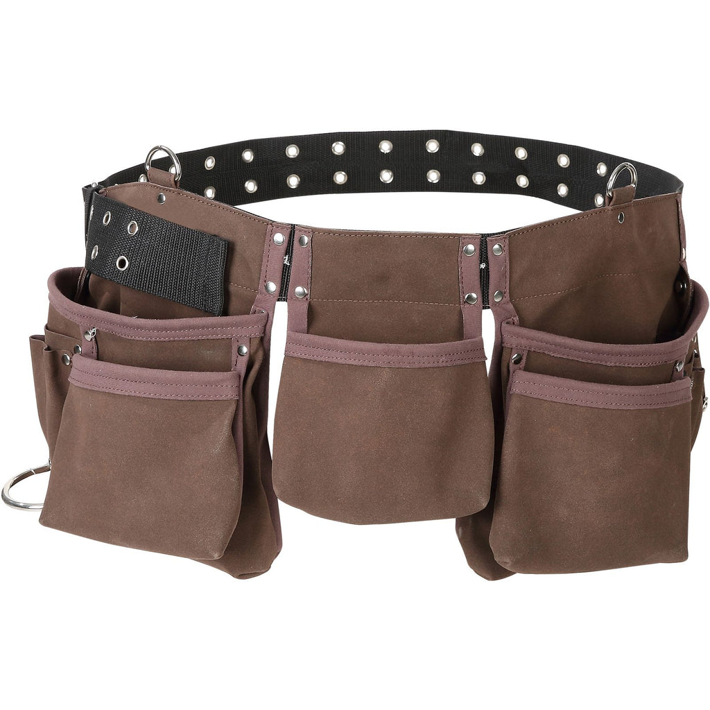 13 Pockets Tool Belt, Adjusts from 29 Inches to 54 Inches, Leather Heavy Duty Tool Pouch Bag with Dual Hammer Loops, Tool Bag for Electrician, Carpenter, Handyman, Construction, Framer, Brown