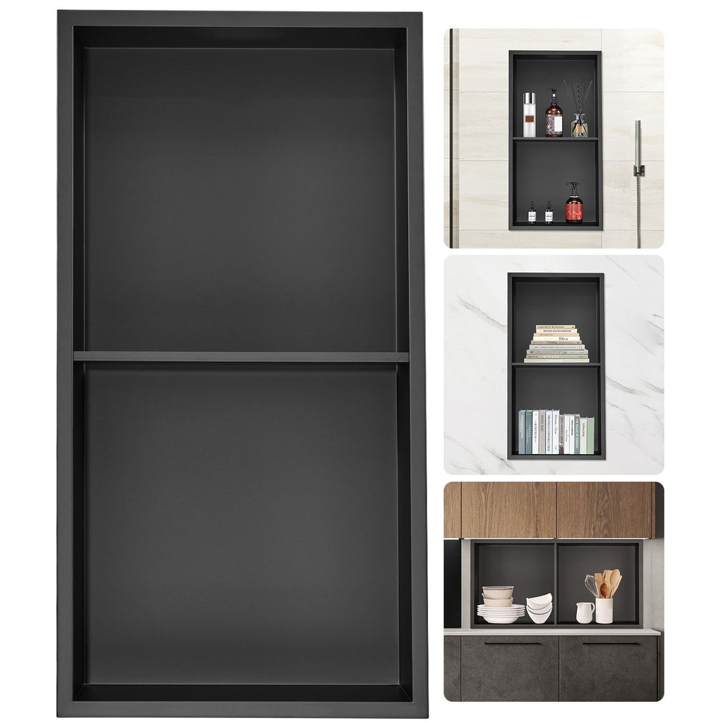 13"x25" No Tile Shower Niche 304 Stainless Steel, Wall-Inserted Niche Recessed Double Shelves, Sealed Waterproof Rust-Resistant Easy Cleaning Modern Niche for Shower or Soap Storage Bathroom