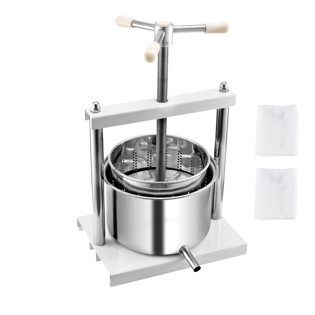 1.45 Gal/5L Fruit Wine Press, 2 Stainless Steel Barrels, Manual Juice Maker, Cider Apple Grape Tincture Honey Olive Oil Making Press with Triangular Handle for Outdoor Kitchen Home