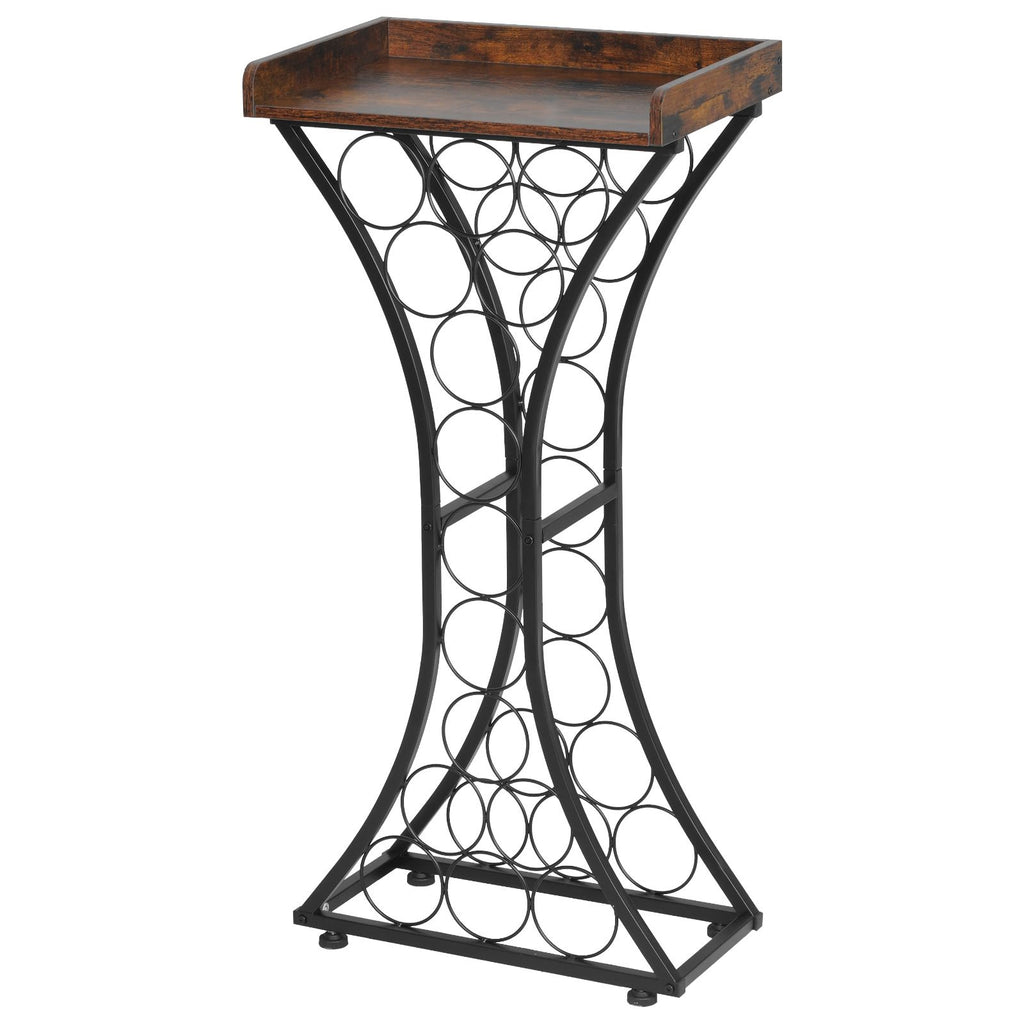 15 Bottle Wine Rack, Freestanding Floor Wine Holder Stand Liquor Cabinet with Wood Tabletop, Easy Assembly Floor Storage Rack, For Home Bar Kitchen Living Room Dining Room, Black