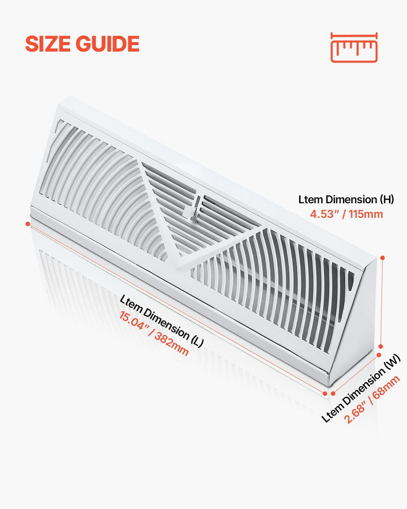 15-Inch Floor Registers, 10-Pack Baseboard Registers, HVAC Heavy-Duty Walkable Iron Floor Vents, Rustproof Anti-Peeling Air Vents Deflector Adjustable with Metal Damper for Home & Office, White image 2