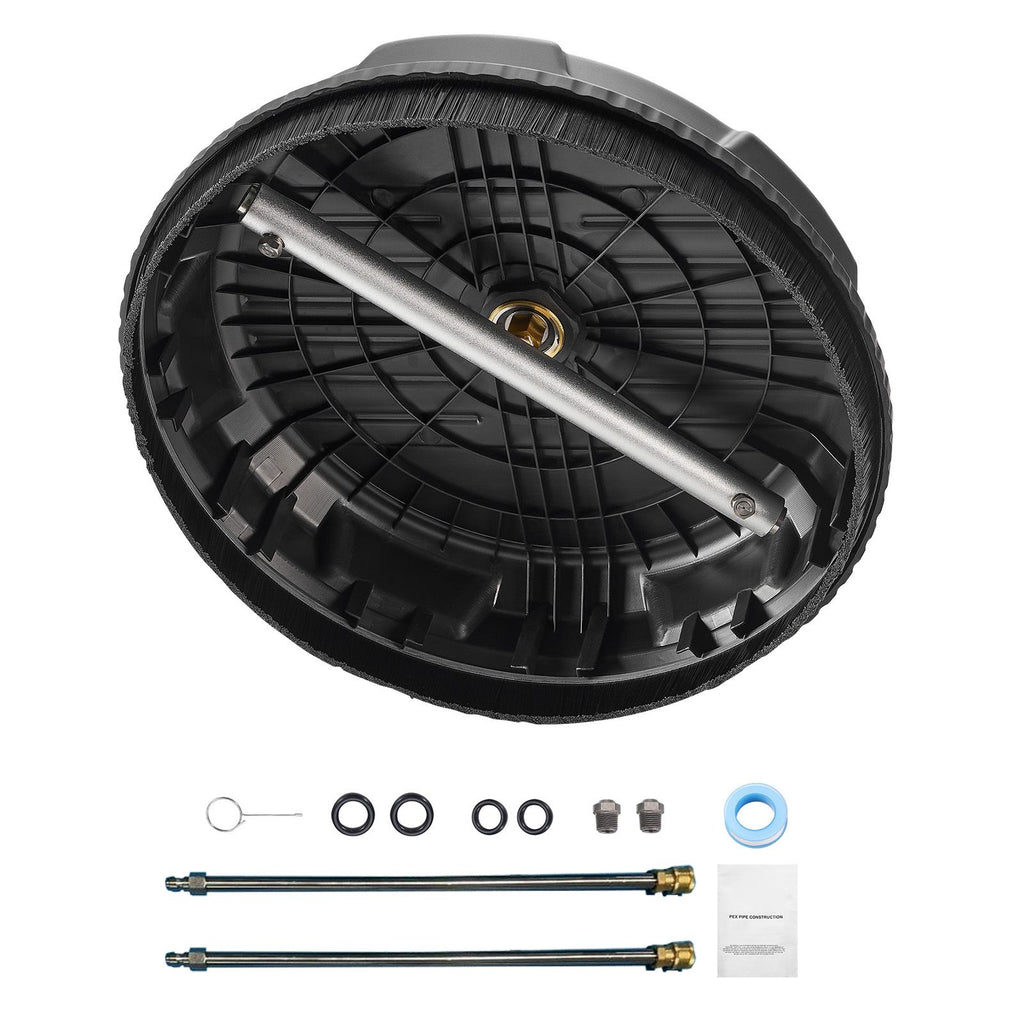 15" Pressure Washer Surface Cleaner, Plastic Pressure Washer Attachments with 4 Wheels, 4000 Max PSI, 1/4 Quick Connector, 2 Spray Nozzles, 2 Extended Wands for Driveway, Sidewalk, Patio, Deck