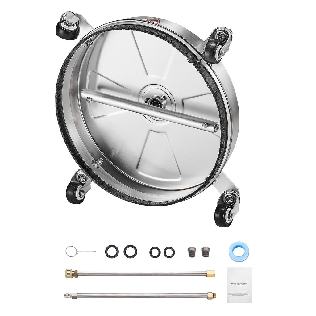 15" Pressure Washer Surface Cleaner, Stainless Steel Pressure Washer Attachments with 4 Wheels, 4000 Max PSI, 1/4 Quick Connector, 2 Spray Nozzles, 2 Extended Wands for Concrete, Patio, Deck