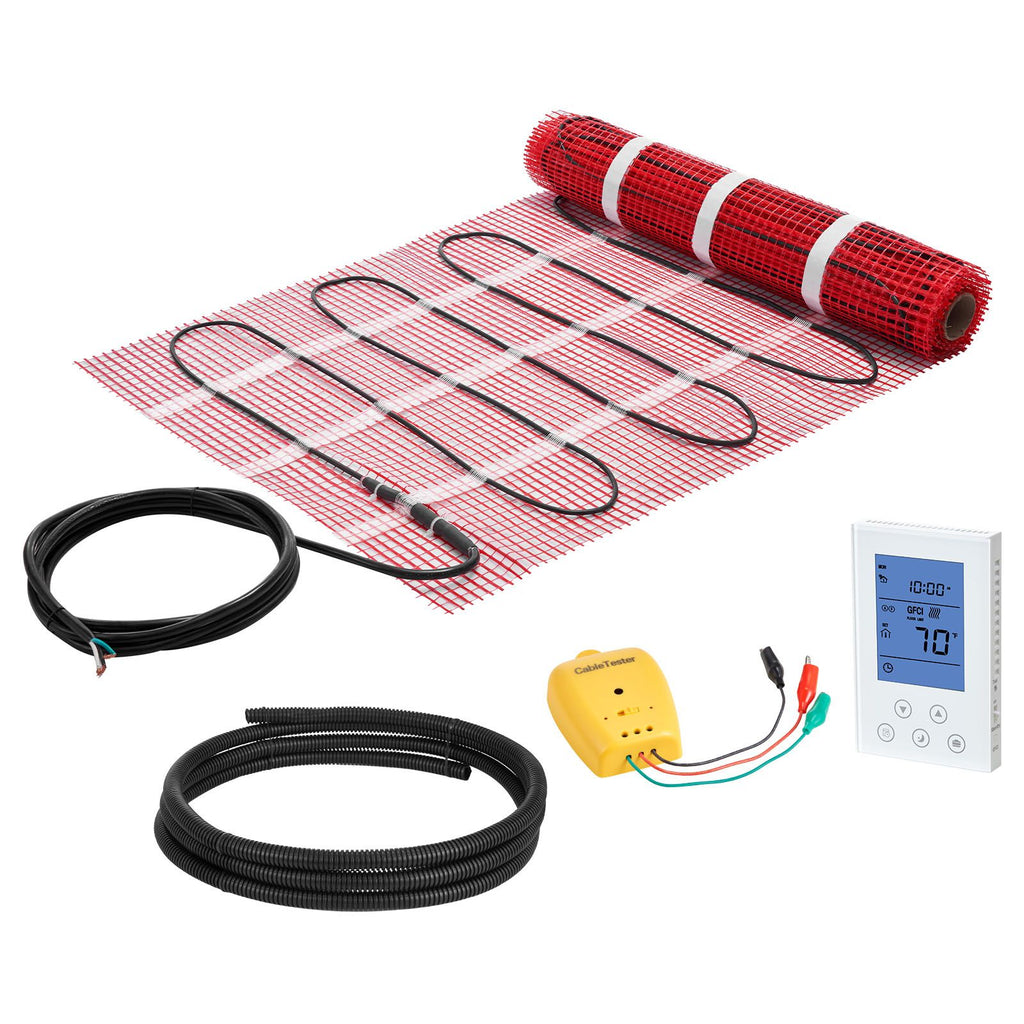 15 sqft Self-Adhesive Mesh Floor Heating Mat System, 120V Electric Radiant Heated Floor System, with Smart Control Thermostat & Alarm, Easy Installation for Tile, Stone, Vinyl