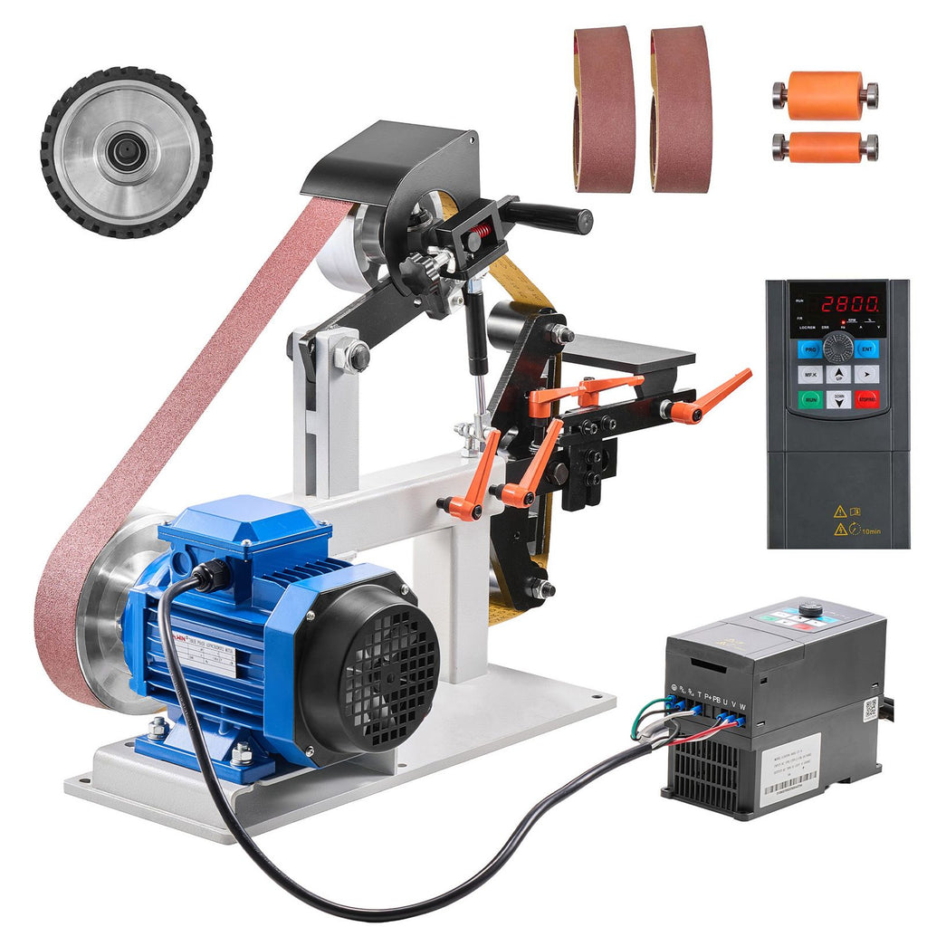 1500W 2HP Belt Sander Grinder, 2" x 82" Variable Speed Belt Grinder for Metalworking, 3 in 1 Belt Sander Polisher with 3 Grinding Moulds & Flat Platen Tool Rest for Knife Making