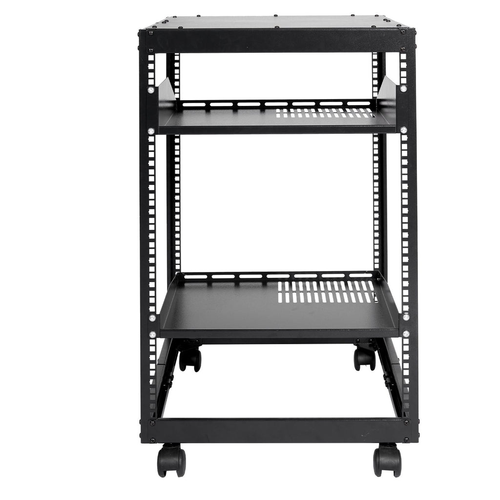 15U Open Frame Server Rack, 23-40 in Adjustable Depth, Free Standing or Wall Mount Network Server Rack, 4 Post AV Rack with Casters, Holds All Your Networking IT Equipment AV Gear Router Modem