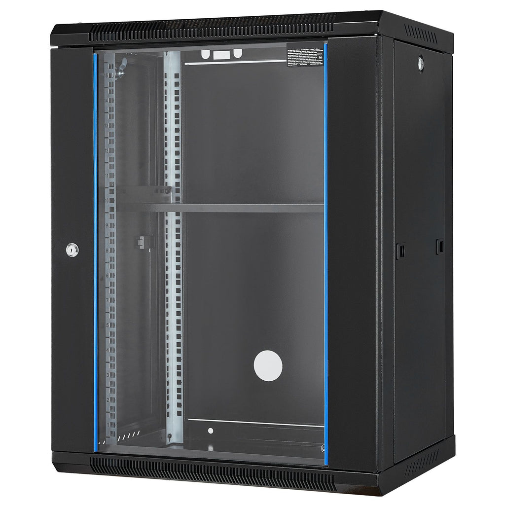 15U Wall Mount Network Cabinet, 500 lbs Max. Ground Load Capacity, Server Rack Cabinet Enclosure with Locking Tempered Glass Door, Side Panels, Q235 Carbon Steel, for IT Equipment, A/V Devices