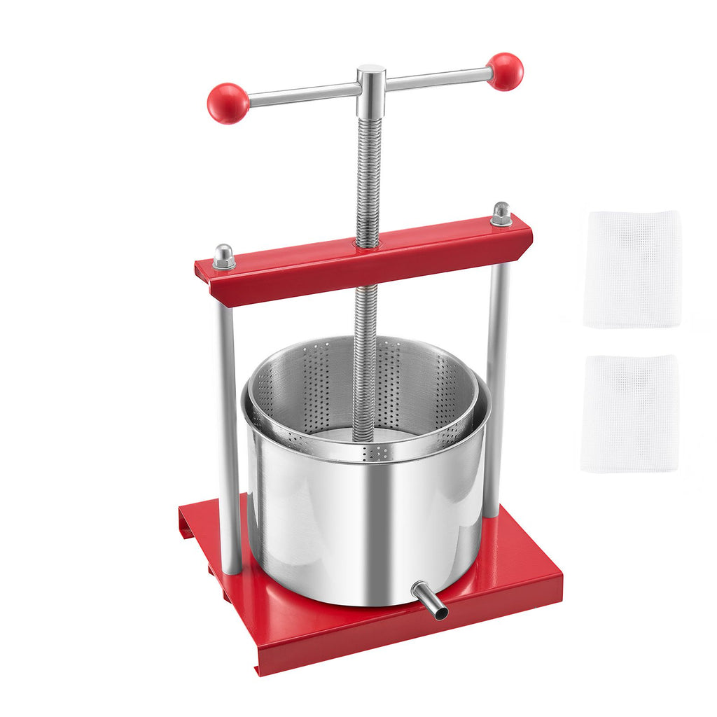 1.6 Gal/6L Fruit Wine Press, 2 Stainless Steel Barrels, Manual Juice Maker, Cider Apple Grape Tincture Honey Olive Oil Making Press with T-Handle for Outdoor Kitchen Home