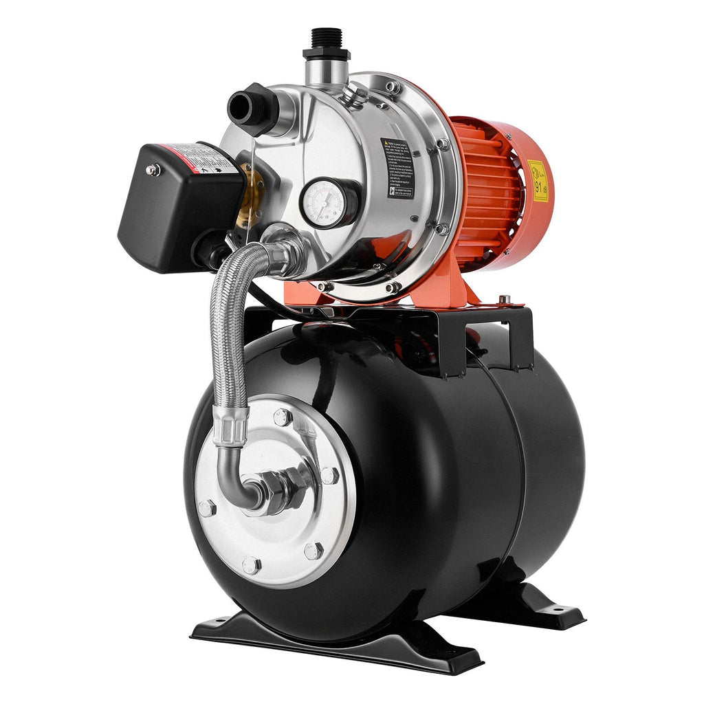 1.6 HP Shallow Well Pump with Pressure Tank, 120V 1320 GPH, Stainless Steel Irrigation Jet Pump with 5-Gal Pressure Tank, Automatic Water Booster System, for Home Garden Lawn, Potable Water