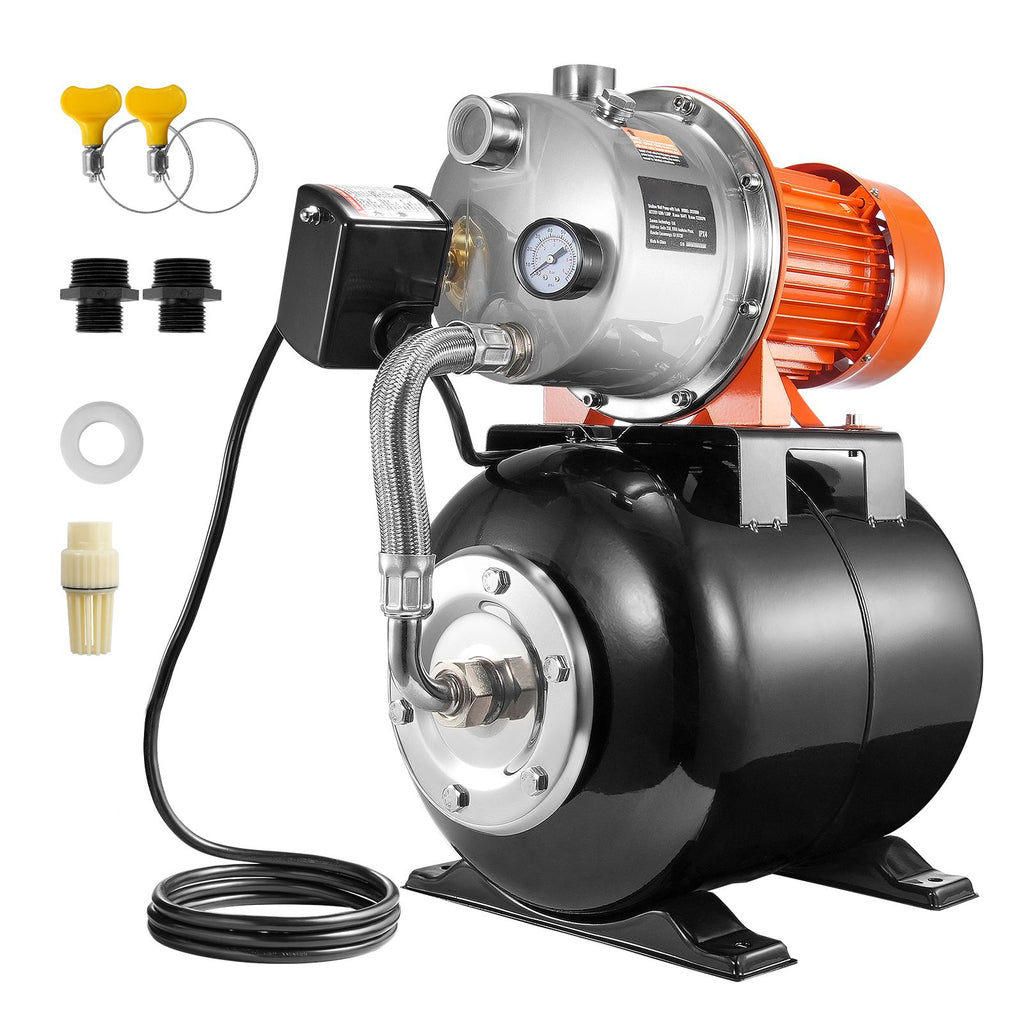 1.6 HP Shallow Well Pump with Pressure Tank, 1320 GPH, Automatic Irrigation Water Booster Pump with 30/50 PSI Pressure Switch for Home Garden Lawn, for Drinking Water Security