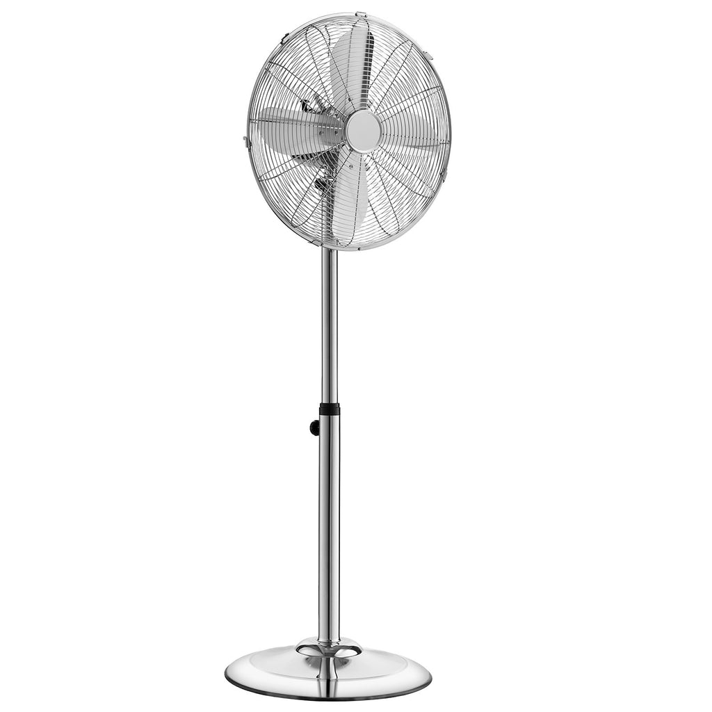 16-Inch High Velocity Pedestal Fan, 1450 CFM Industrial Standing Floor Fan with Handle, 75° Oscillating, 3-Speed Adjustable Height, Metal Made for Commercial, Garage, Workshop, Home, Silver