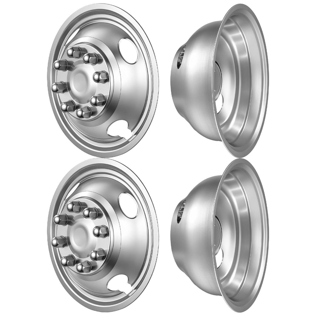 16-Inch Wheel Simulators 8 Lug Stainless Steel Front and Rear Wheel, Fit for 1992-2016 and 2018-2021 Ford E350/E450 Models, 4 Hand Holes, Mirror Polished Finish, Bolt On Hubcaps Covers, 4pcs
