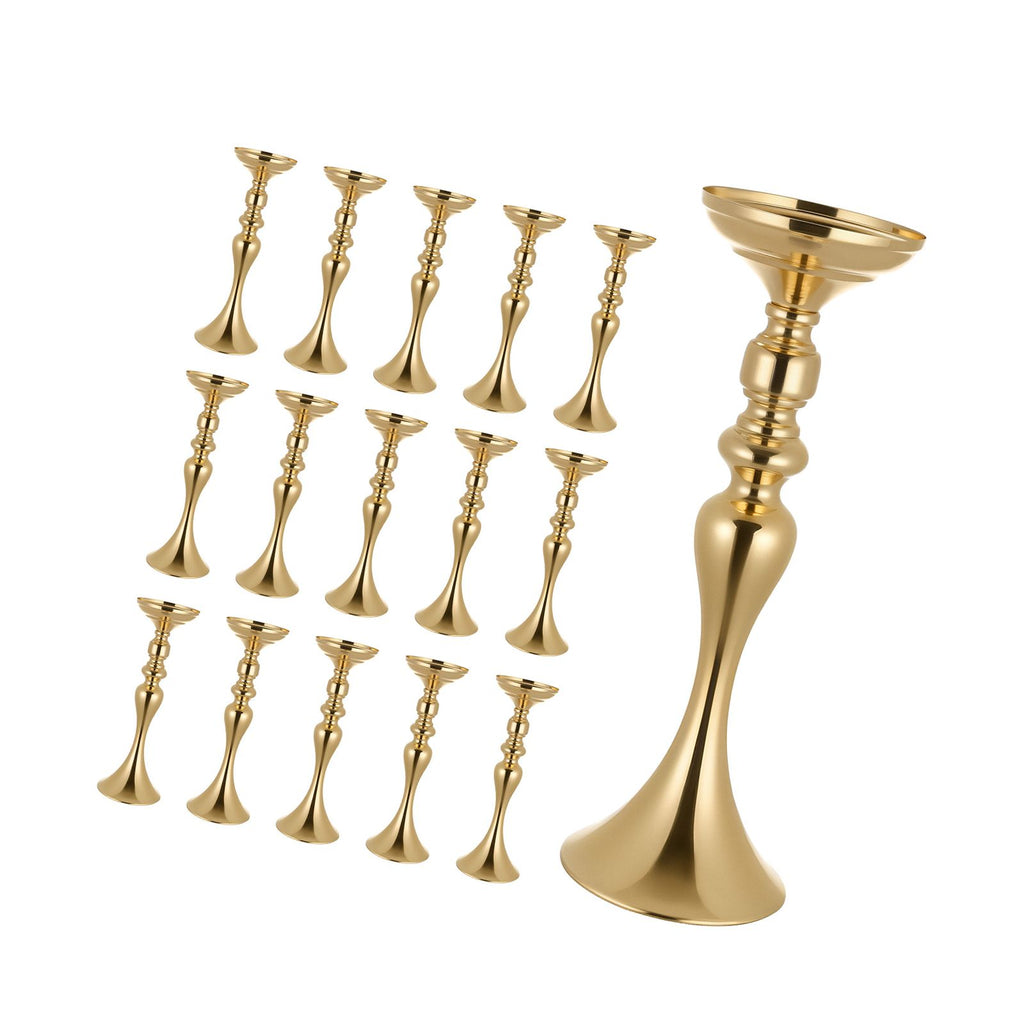 16 PCS Wedding Flower Vase, 15 in Tall Flower Table Centerpieces, Crystal Banquet Vases Easy Installation, Electroplated Versatile Arrangement Stand for Party Events Home Decor Reception, Gold