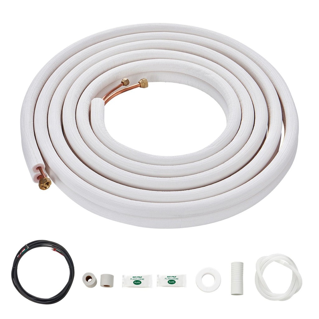16FT Mini Split Line Set, 1/4" & 1/2" O.D Copper Pipes Tubing and Triple-Layer Insulation, for Air Conditioning or Heating Pump Equipment & HVAC with Rich Accessories (18ft Connection Cable)