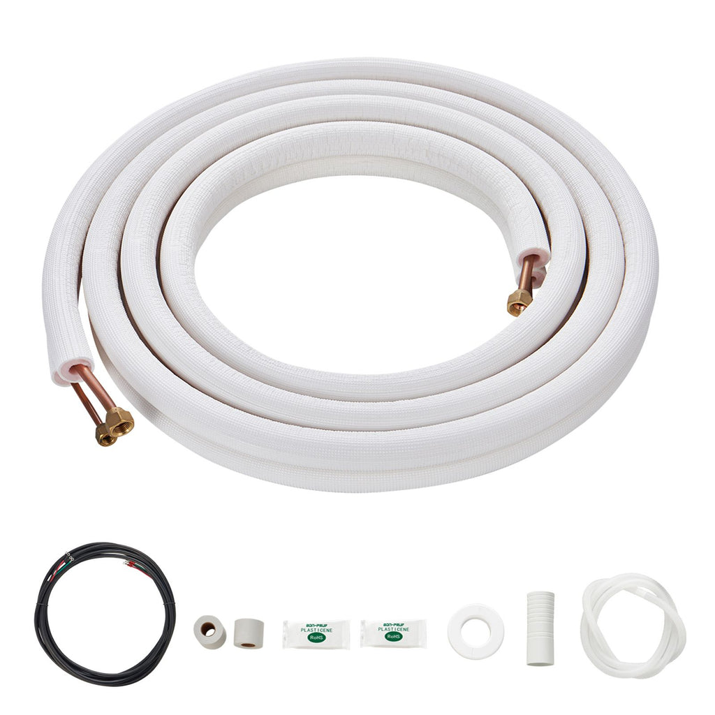 16FT Mini Split Line Set, 1/4" & 3/8" O.D Copper Pipes Tubing and Triple-Layer Insulation, for Air Conditioning or Heating Pump Equipment & HVAC with Rich Accessories (18ft Connection Cable)