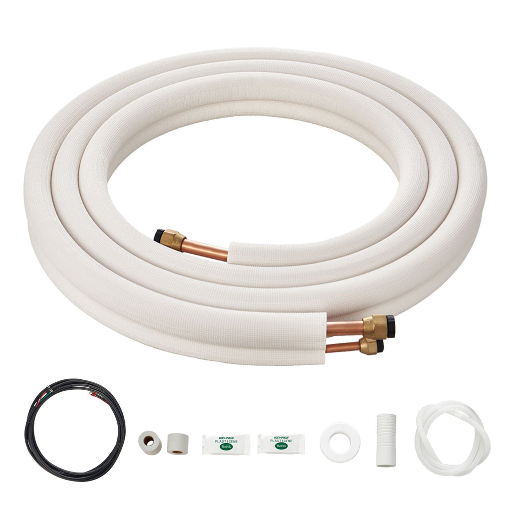 16FT Mini Split Line Set, 3/8" & 5/8" O.D Copper Pipes Tubing and Triple-Layer Insulation, for Air Conditioning or Heating Pump Equipment & HVAC with Rich Accessories (18ft Connection Cable)
