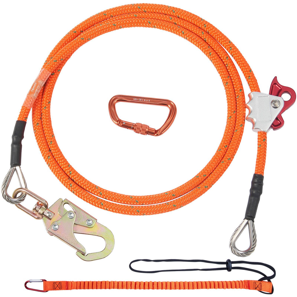 16mm Steel Core Flipline, 10ft(3m) Arborist Flipline, Flip Line for Tree Climbing with Alloy Steel Snap Hook & Aluminum Alloy Carabiner, 30KN Breaking Tension for Fall Protection, Tree Climber