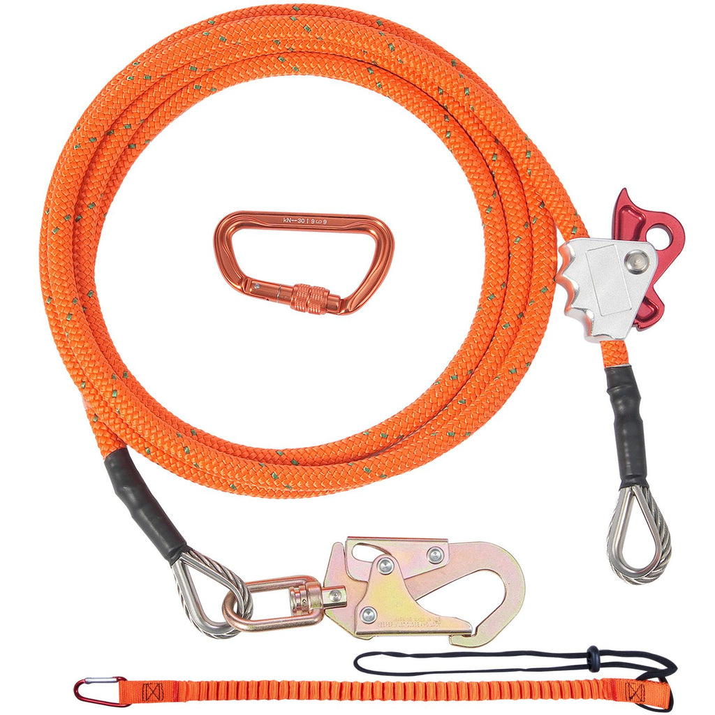 16mm Steel Core Flipline, 12ft(3.6m) Arborist Flipline, Flip Line for Tree Climbing with Alloy Steel Snap Hook & Aluminum Alloy Carabiner, 30KN Breaking Tension for Fall Protection, Tree Climber