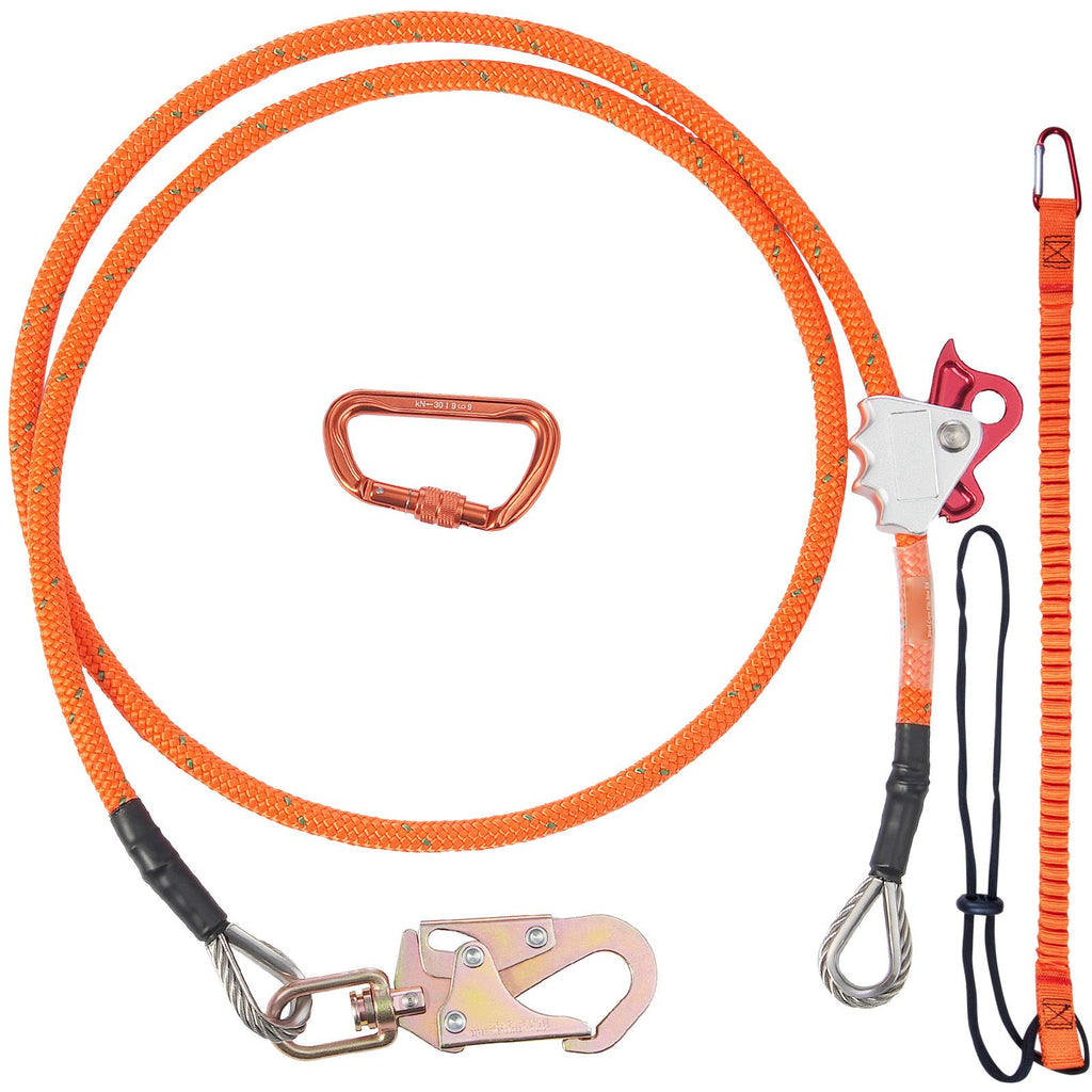 16mm Steel Core Flipline, 8ft(2.4m) Arborist Flipline, Flip Line for Tree Climbing with Alloy Steel Snap Hook & Aluminum Alloy Carabiner, 30KN Breaking Tension for Fall Protection, Tree Climber