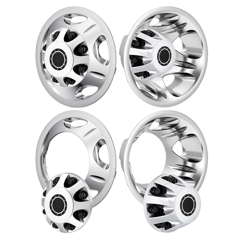 17-Inch Wheel Simulators 8 Lug ABS Chrome Plated Front and Rear Wheel, Fit for 2011 and newer Chevrolet Silverado, GMC 3500, GMC Sierra 3500 Models, 4 Hand Holes, Polished Hubcaps Covers, 4pcs