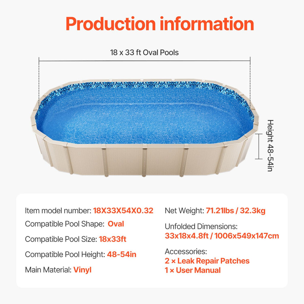 18-Foot-by-33-Foot Oval Pool Liner for Overlap Above Ground Swimming Pools, 48-to-54inch Wall Height, Durable Standard Gauge Vinyl