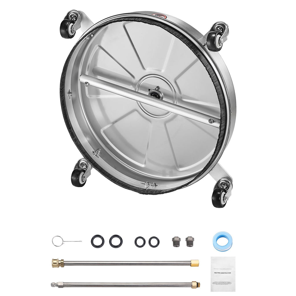 18" Pressure Washer Surface Cleaner, Stainless Steel Pressure Washer Attachments with 4 Wheels, 4000 Max PSI, 1/4 Quick Connector, 2 Spray Nozzles, 2 Extended Wands for Concrete, Patio, Deck