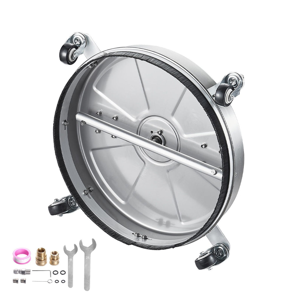 18" Pressure Washer Surface Cleaner, Stainless Steel Pressure Washer Attachments with 4 Wheels, 4000 Max PSI, 3/8 Quick Connector, 2 Spray Nozzles, Dual Handle, for Concrete, Patio, Sidewalk