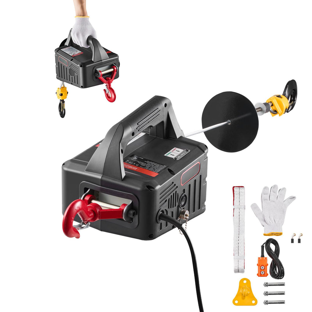 2-in-1 Electric Hoist Winch, 1100 lbs Capacity, 1500W Portable Power Winch Crane, 25 ft Lifting Height, 16.4 ft/min with Manual and Wired Remote Control for Factory, Warehouss, Garage