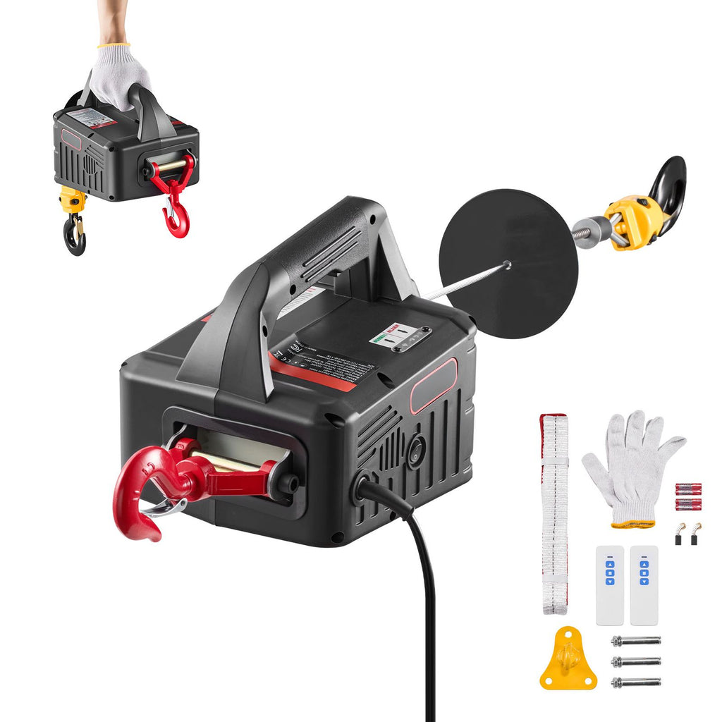 2-in-1 Electric Hoist Winch, 1100 lbs Capacity, 1500W Portable Power Winch Crane, 25 ft Lifting Height, 16.4 ft/min with Manual and Wireless Remote Control for Factory, Warehouss, Garage
