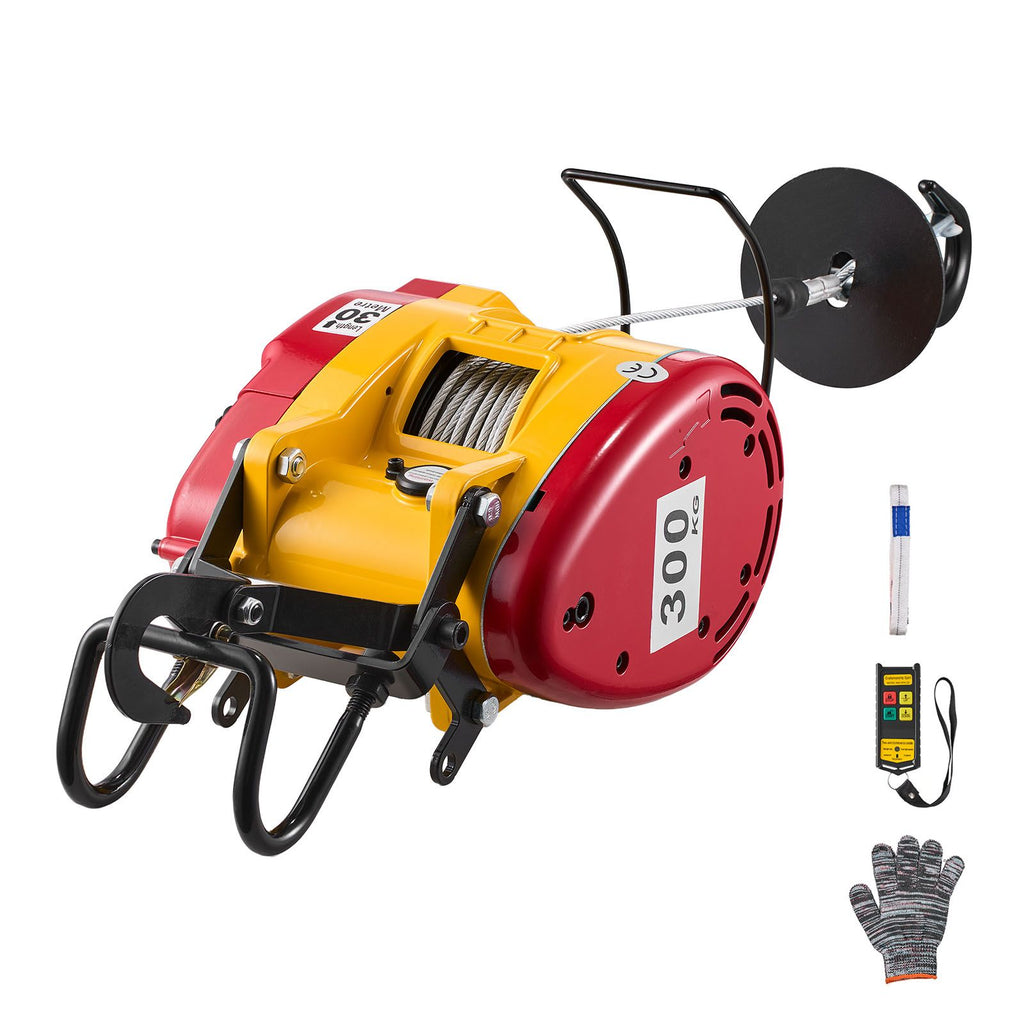 2-in-1 Electric Hoist Winch, 660 lbs Capacity, 1500W Portable Power Winch Crane, 98.4 ft Lifting Height, 62 ft/min with Wired and Wireless Remote Control for Factory, Warehouss, Garage