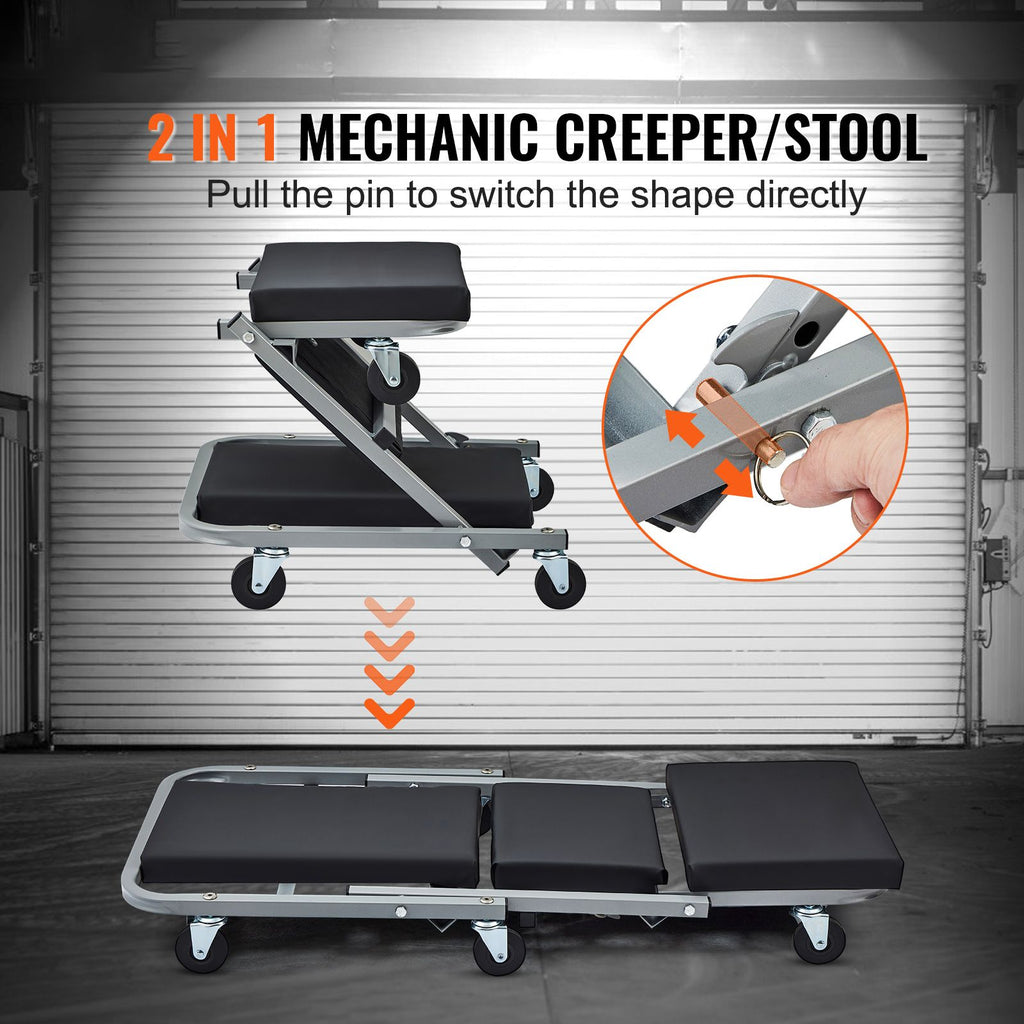 2 in 1 Z Creeper Seat Rolling Chair Auto Mechanics Shop Garage Work Stool