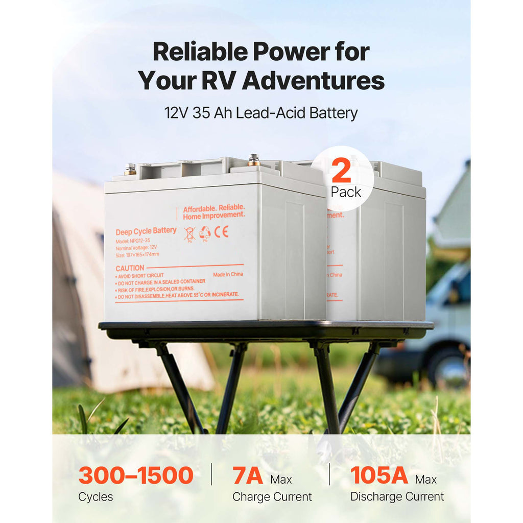 2 Pack 12V 35Ah Deep Cycle Battery, Sealed AGM Technology, Rechargeable Lead Acid AGM Battery, Backup Replacement for Scooters, Mobility Wheelchair, Solar System Off-Grid Home Energy Storage image 2