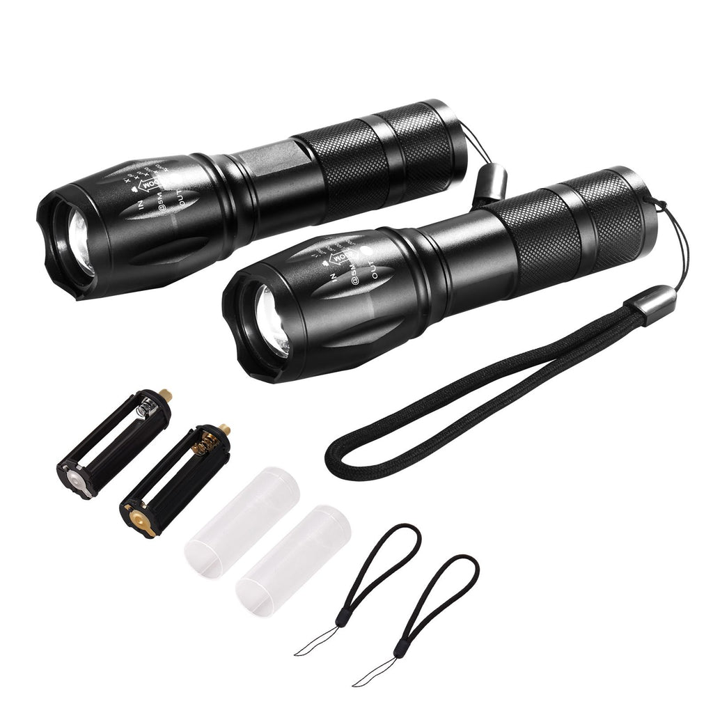 2 Pack Flashlights Torch, 2000 High Lumens 5 Modes Adjustable Focus Flashlight, IP44 LED Waterproof Handheld Flashlight for Camping Cycling Hiking Fishing Emergency