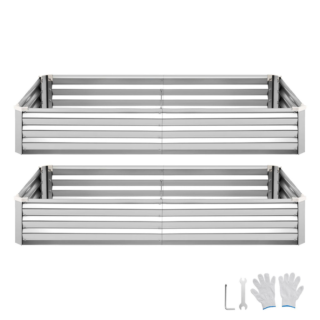 2 Pack Galvanized Raised Garden Beds, 6 x 3 x 1 ft, Rectangular Metal Planter Boxes Kit Outdoor, Bottomless Elevated Planting Box with Gloves, Alu-Zinc, for Growing Flowers Vegetables, Silver