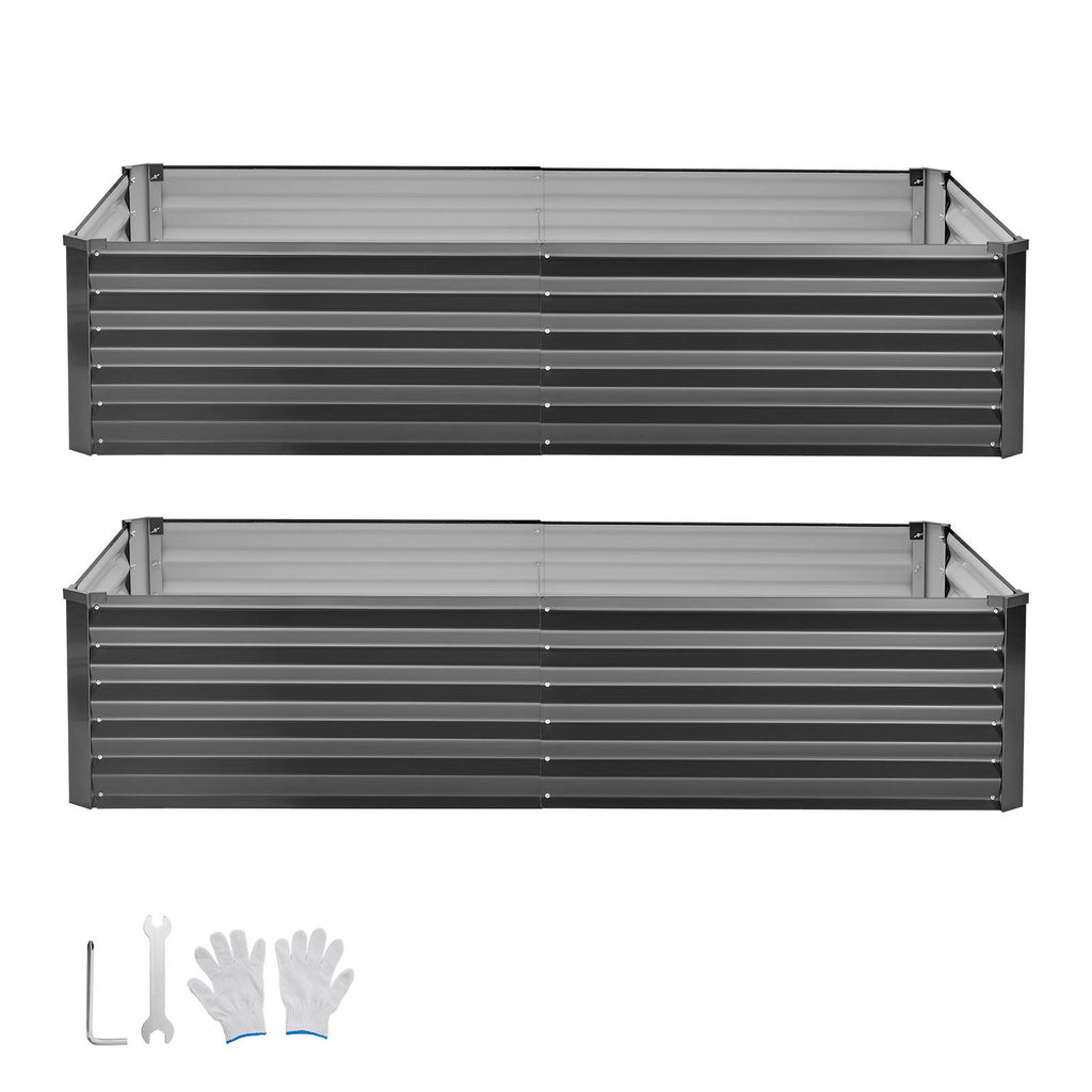 2 Pack Galvanized Raised Garden Beds, 6.67 x 3.35 x 1.51 ft, Rectangular Metal Planter Boxes Kit Outdoor, Elevated Planting Box with Gloves, Alu-Zinc, for Growing Flowers Vegetables, Dark Gray