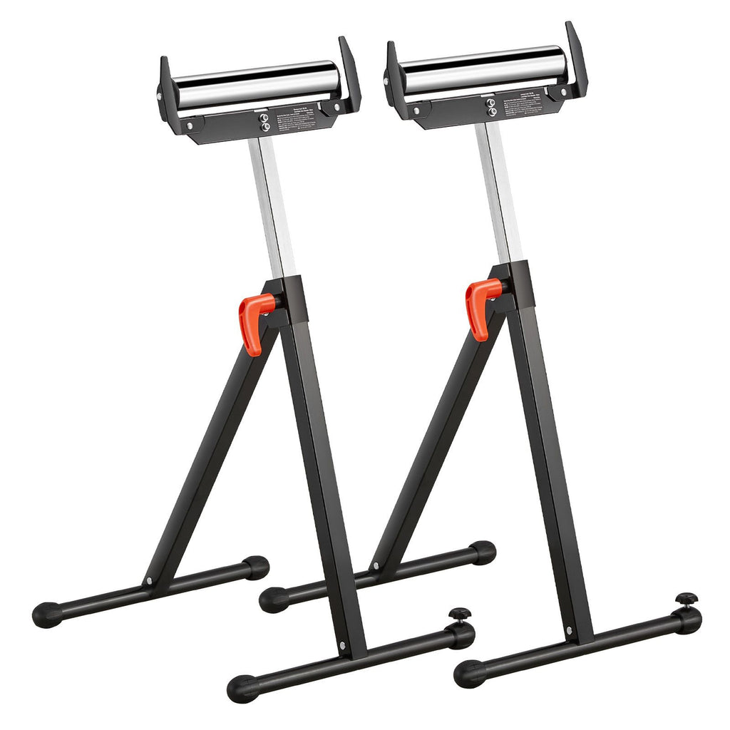 2-Pack Roller Stands, 250 lbs Load Capacity, 27-43 in Adjustable Height, Folding Heavy Duty with Polished Steel Roller Head & Edge Guides, for Table Saw Outfeed Woodworking Extension Support