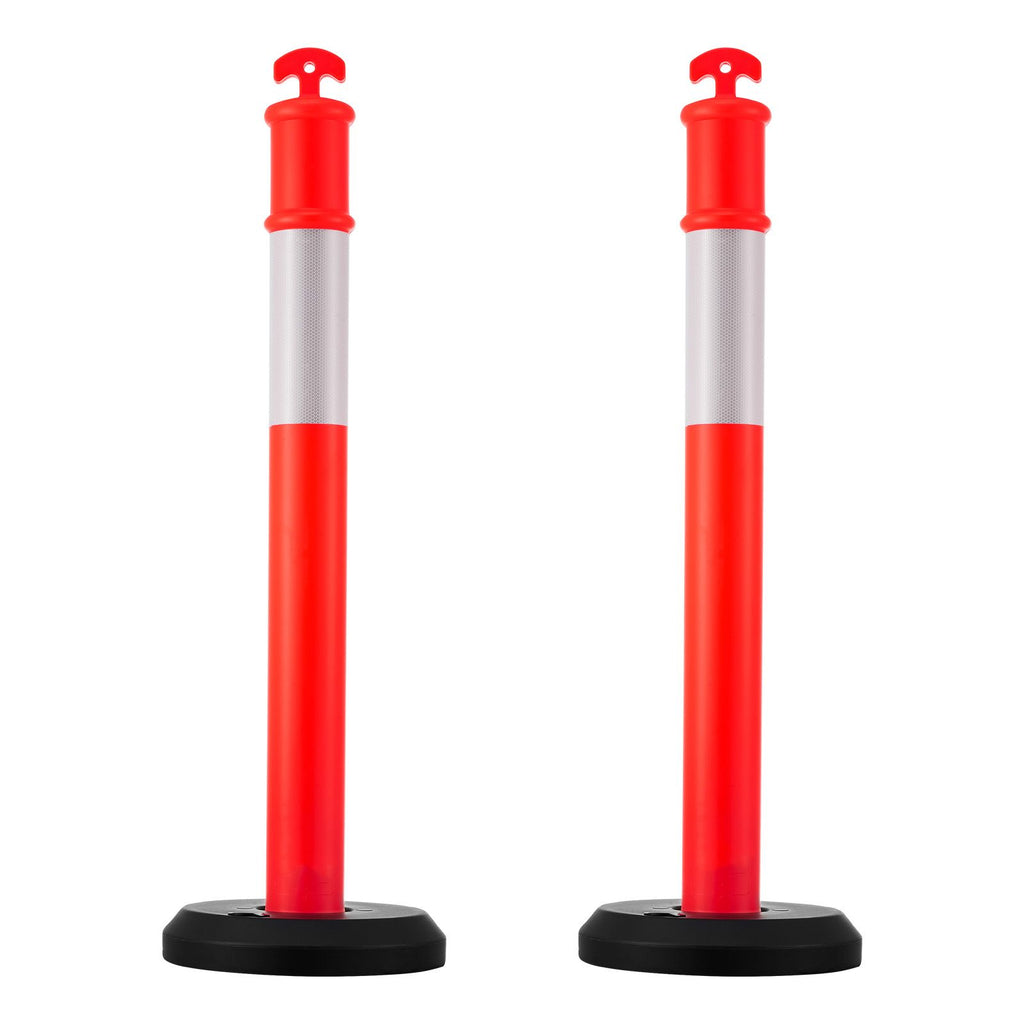 2 Pack Traffic Delineator Posts, 48 inches Traffic Safety Cones with Fillable Base and Reflective Strips, Heavy Duty Delineator Posts for Construction Site, Parking Lot, Crowd Control, Red
