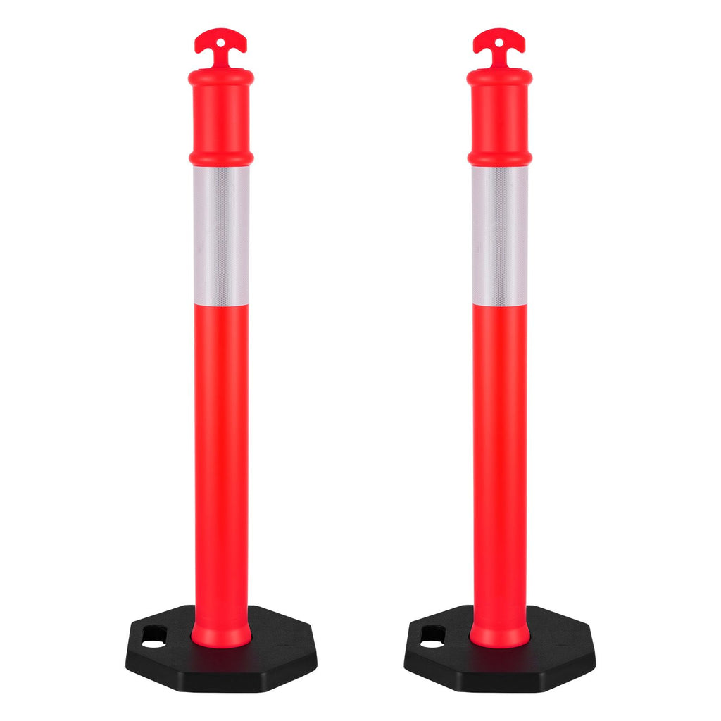 2 Pack Traffic Delineator Posts, 48 inches Traffic Safety Cones with Weighted Base and Reflective Strips, Heavy Duty Delineator Posts for Construction Site, Parking Lot, Crowd Control, Red